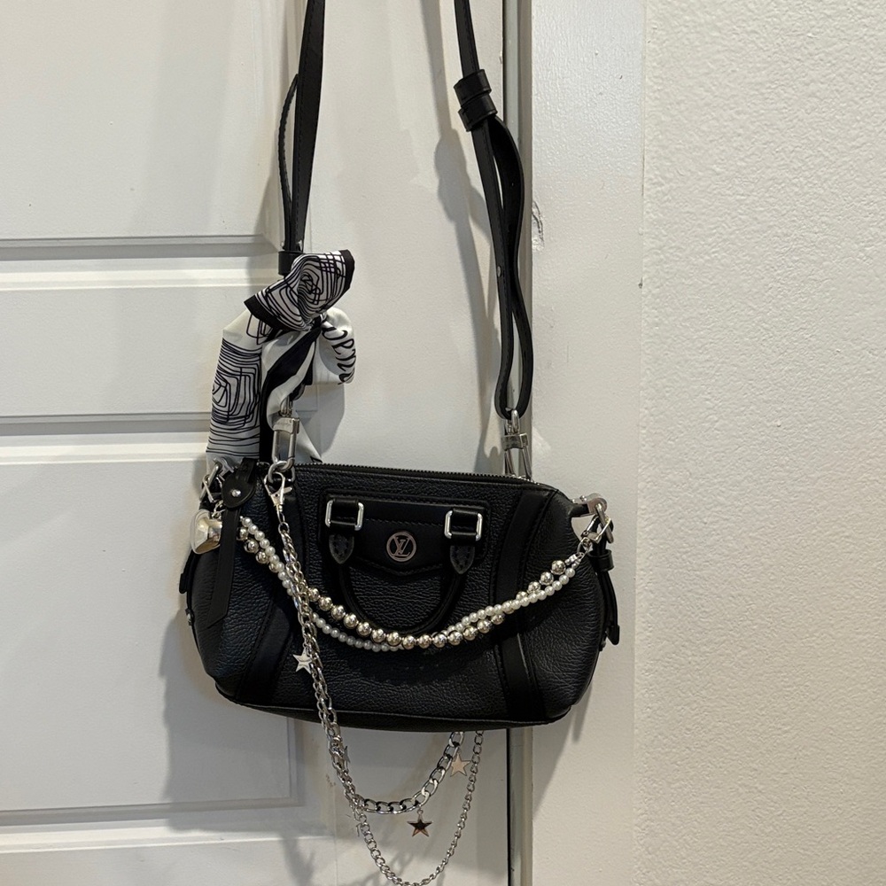 Louis Vuitton Black Crossbody Bag with Chain and Scarf